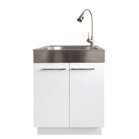 stainless steel laundry sink and white 2 door cabinet|free standing stainless utility sink.